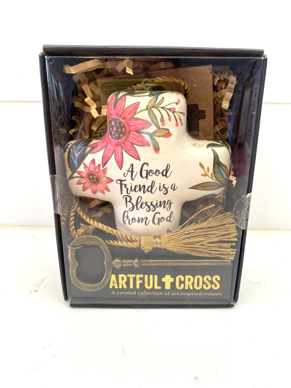 DEMDACO Susan Winget Friend Artful Cross A Good Friend Blessing From God w/ Box